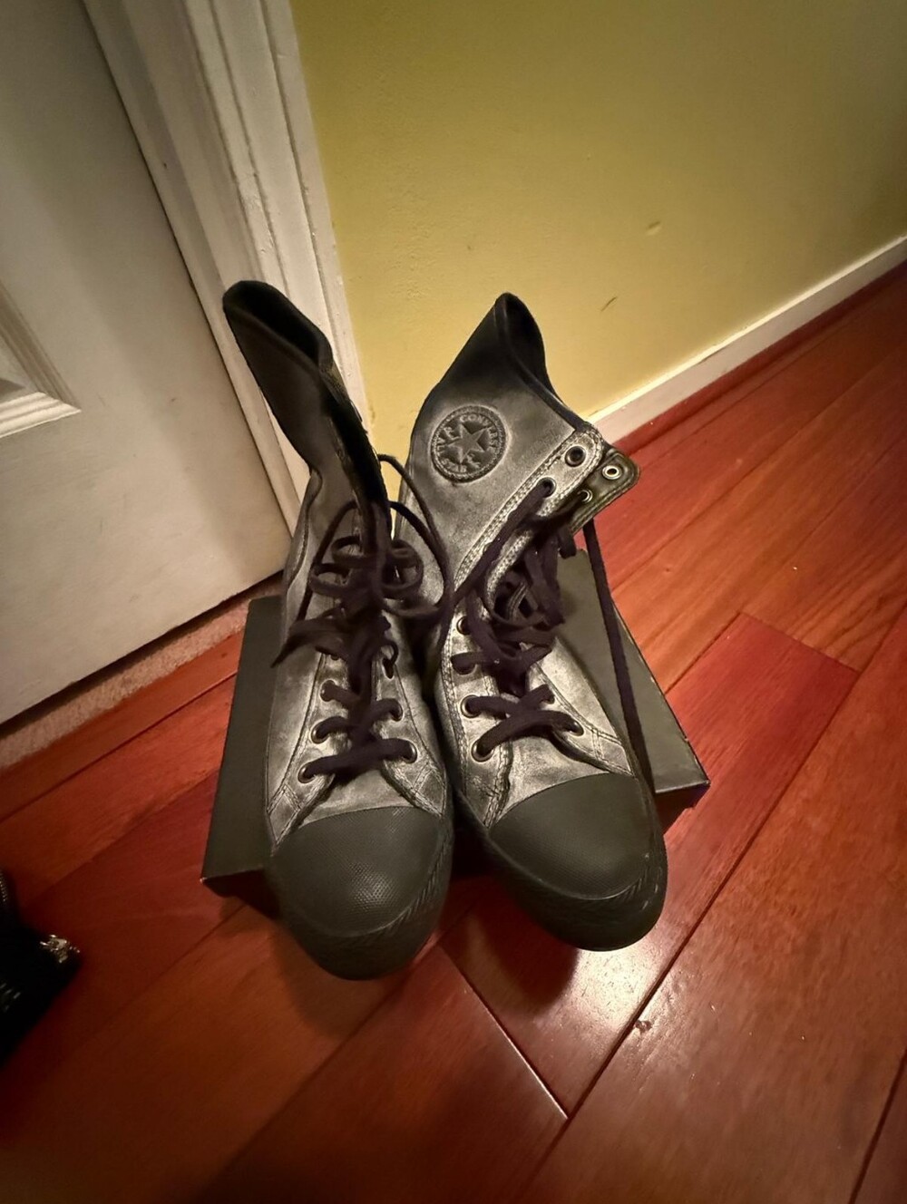 Converse Vintage High Top Sneakers in Acid Wash Silver and Black